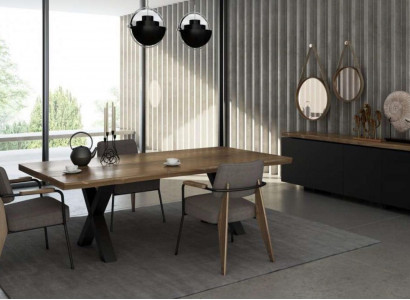 Dining room furniture set dining table chairs sideboard walnut natural - anthracite matte